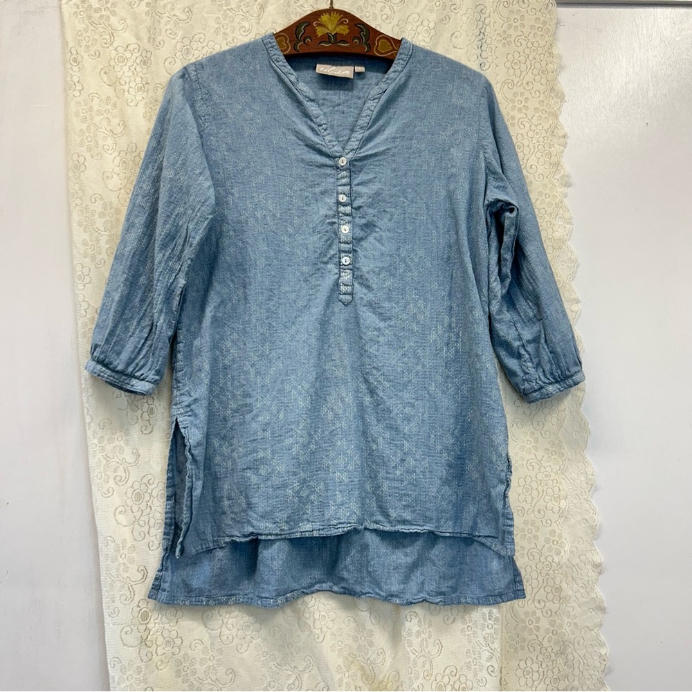 Utsa Linen Tunic Top Blue side slits size large